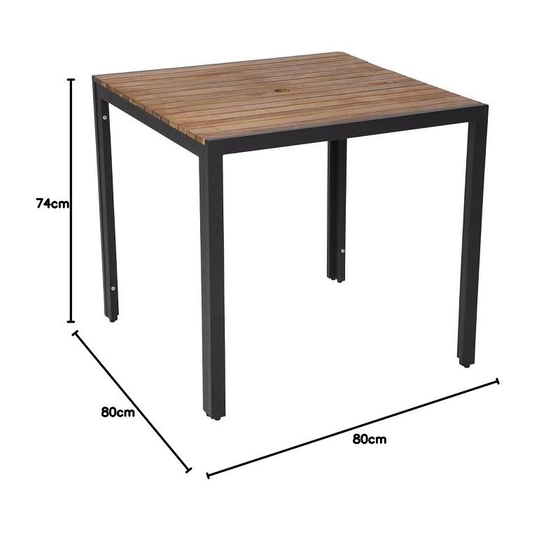 Bolero DS152 négyzet alakú acél és akác asztal, 800x800x740mm - barna/fekete