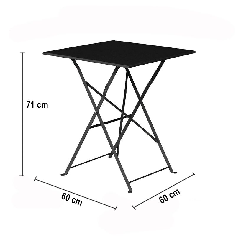 Bolero GK989 összecsukható acél asztal, 60x60x71cm - fekete