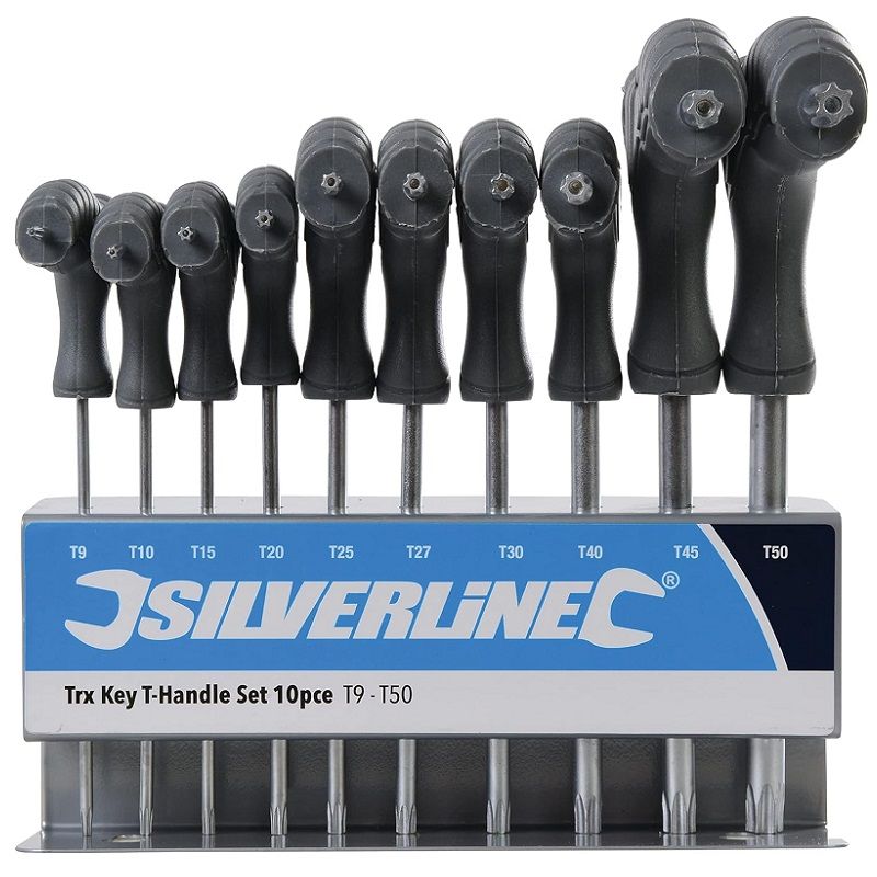 Silverline Tools Torx kulcskészlet T-markolattal, 10 db/csomag, T9-T50 (328015)