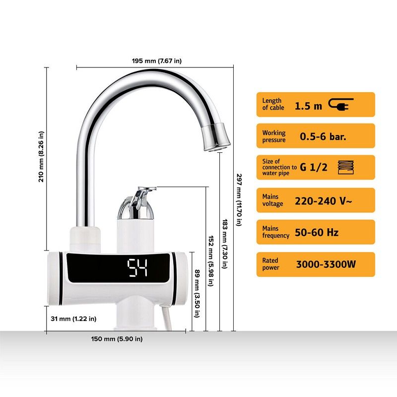 Hogart SC30H20X digitális átfolyós vízmelegítős csaptelep, 3300W