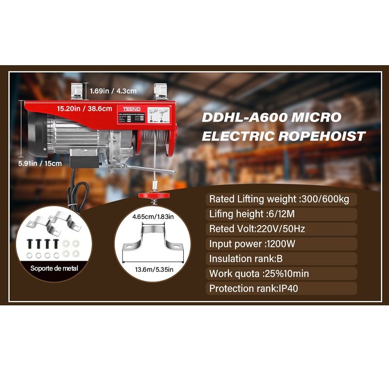 Teeno DDHL-A600-ET elektromos csörlő 600/300kg, 6/12m, 1200W