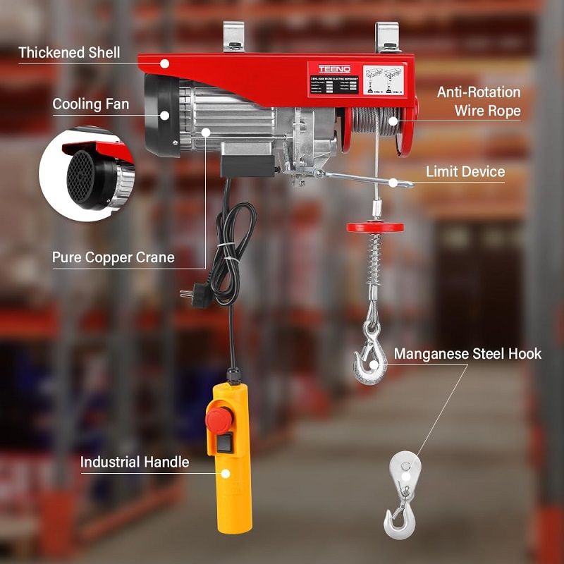 Teeno DDHL-A600-ET elektromos csörlő 600/300kg, 6/12m, 1200W