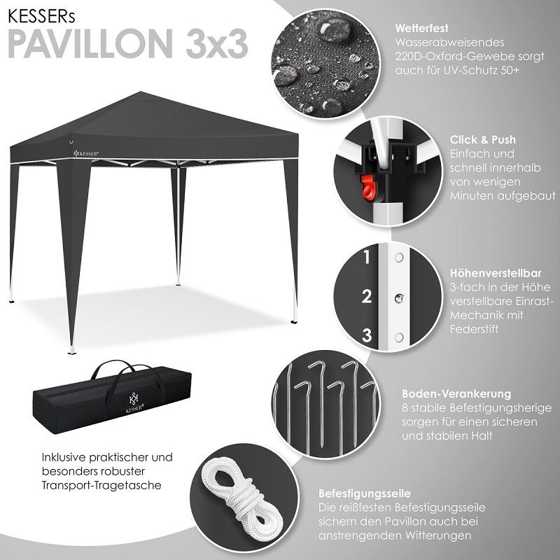 Kesser Capri pop-up pavilon, 3x3m, hordtáskában - antracit