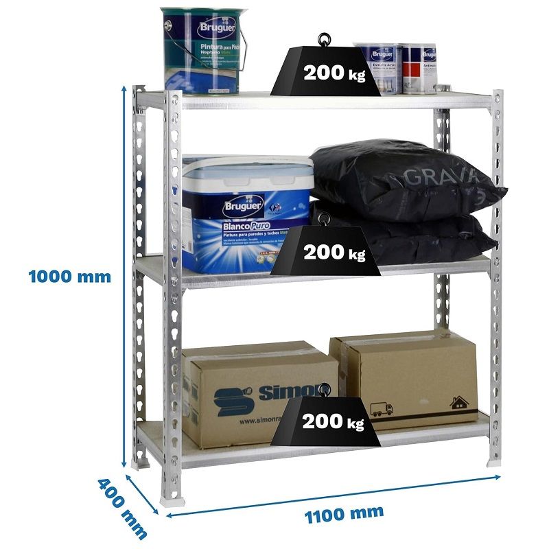 Simon Rack Maderclick Superplus 3 szintes fém polc, 100x110x40cm, 600kg-os teherbírással - horgonyzott