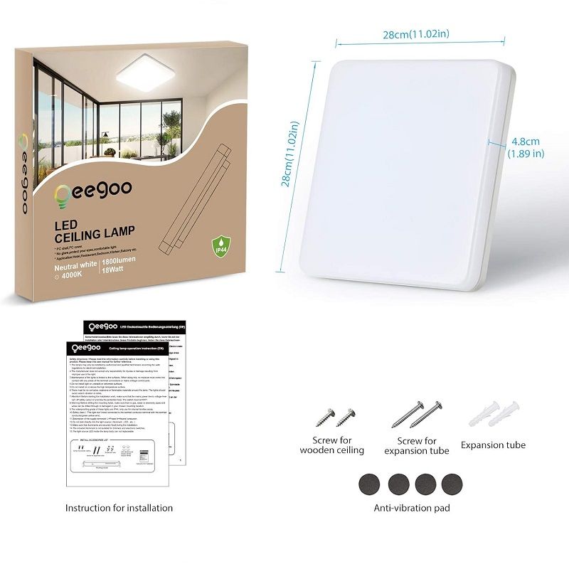 Oeegoo mennyezeti led lámpa, 18W, 2700K, 1800lum, IP44, 28x28x4.8cm - fehér Oeegoo mennyezeti led lámpa, 18W, 2700K, 1800lum, IP44, 28x28x4.8cm - fehér