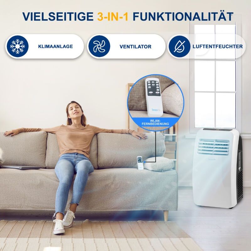 SereneLife 3az1-ben mobilklíma, 2kW, 7000 BTU, távirányítóval, időzítővel - fehér (SLPAC7EU)