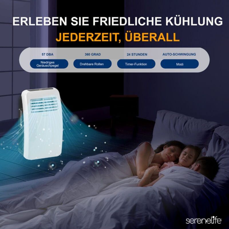 SereneLife 3az1-ben mobilklíma, 2kW, 7000 BTU, távirányítóval, időzítővel - fehér (SLPAC7EU)