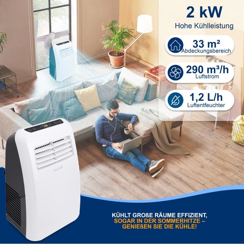 SereneLife 3az1-ben mobilklíma, 2kW, 7000 BTU, távirányítóval, időzítővel - fehér (SLPAC7EU)