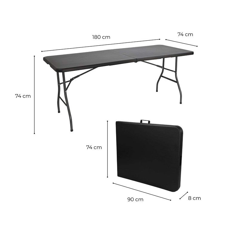 Dancover összecsukható kempingasztal, 180x74x74cm - fekete (min. szállítássérült)