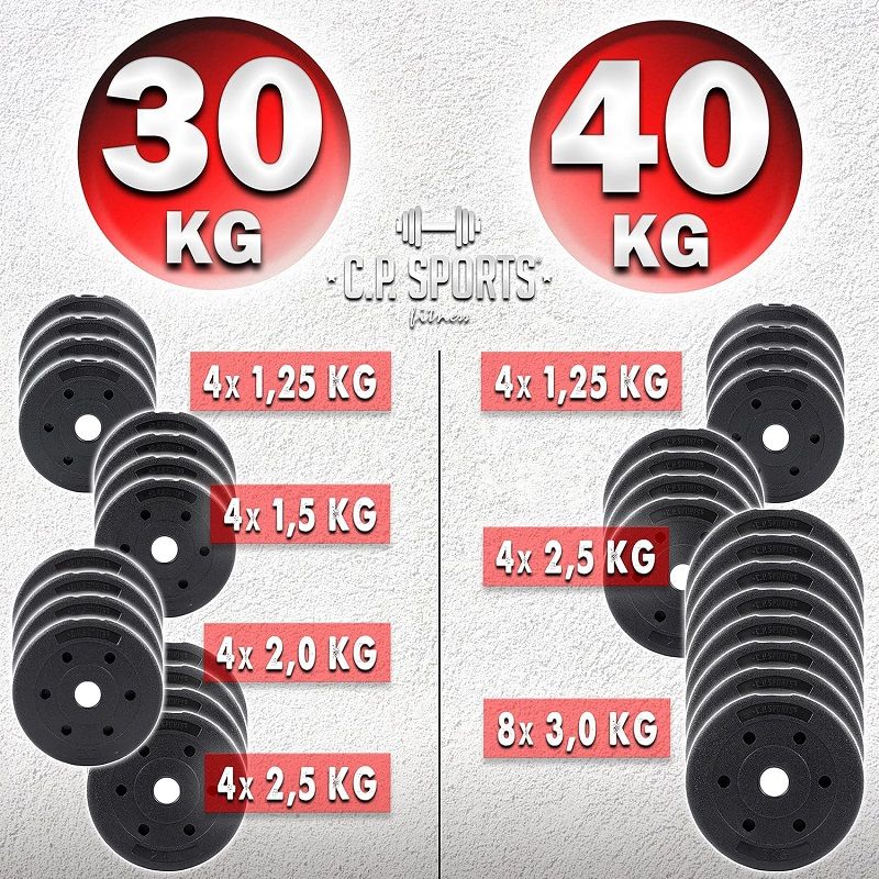 C.P.Sport 2az1-ben súlyzószett, fém rögzítőkkel, 30kg