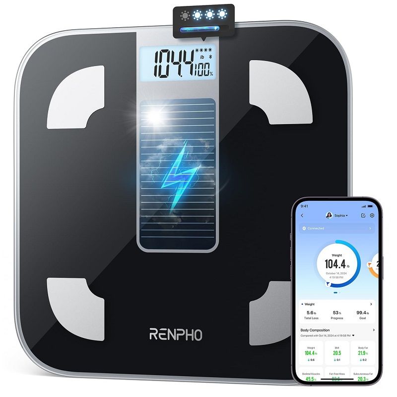 Renpho Elis Solar 1 napelemes testzsírmérleg, bluetooth, 180kg - fekete (R-A012)