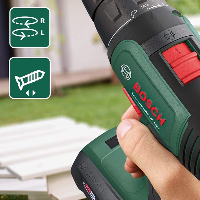 Bosch UniversalDrill 18 akkus fúrócsavarozó 18V 2x1,5Ah, szállítókofferben (06039D4002)