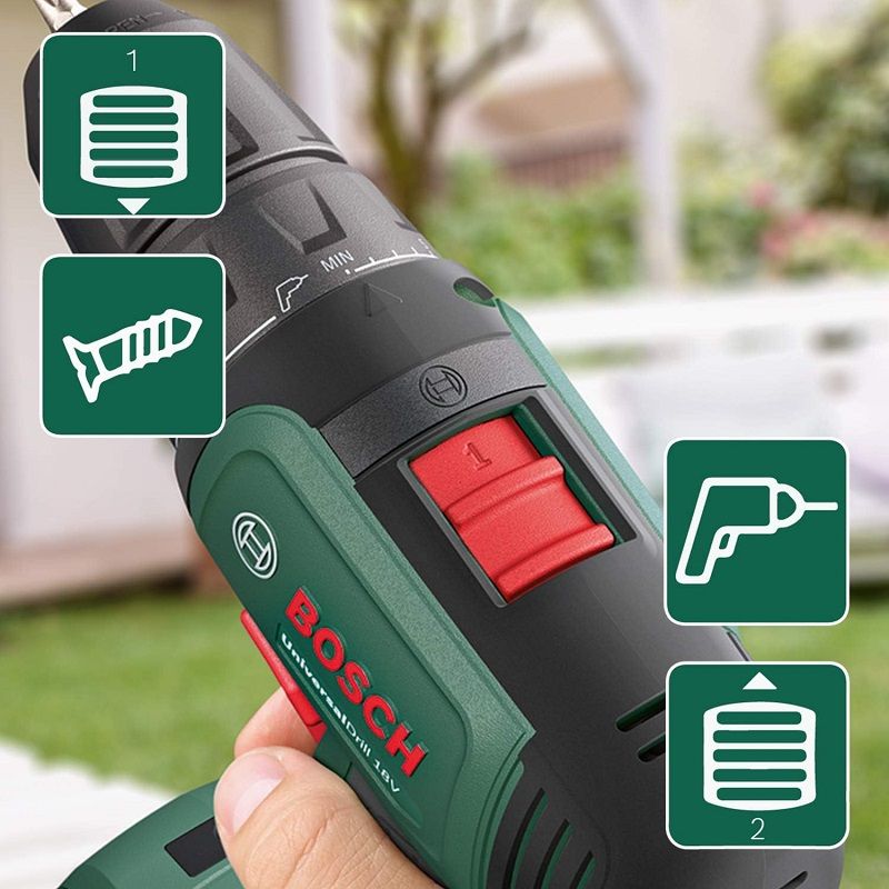 Bosch UniversalDrill 18 akkus fúrócsavarozó 18V 2x1,5Ah, szállítókofferben (06039D4002)