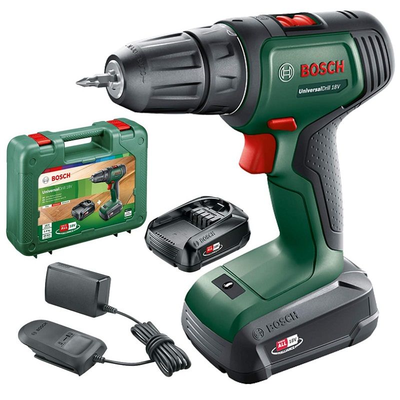 Bosch UniversalDrill 18 akkus fúrócsavarozó 18V 2x1,5Ah, szállítókofferben (06039D4002)