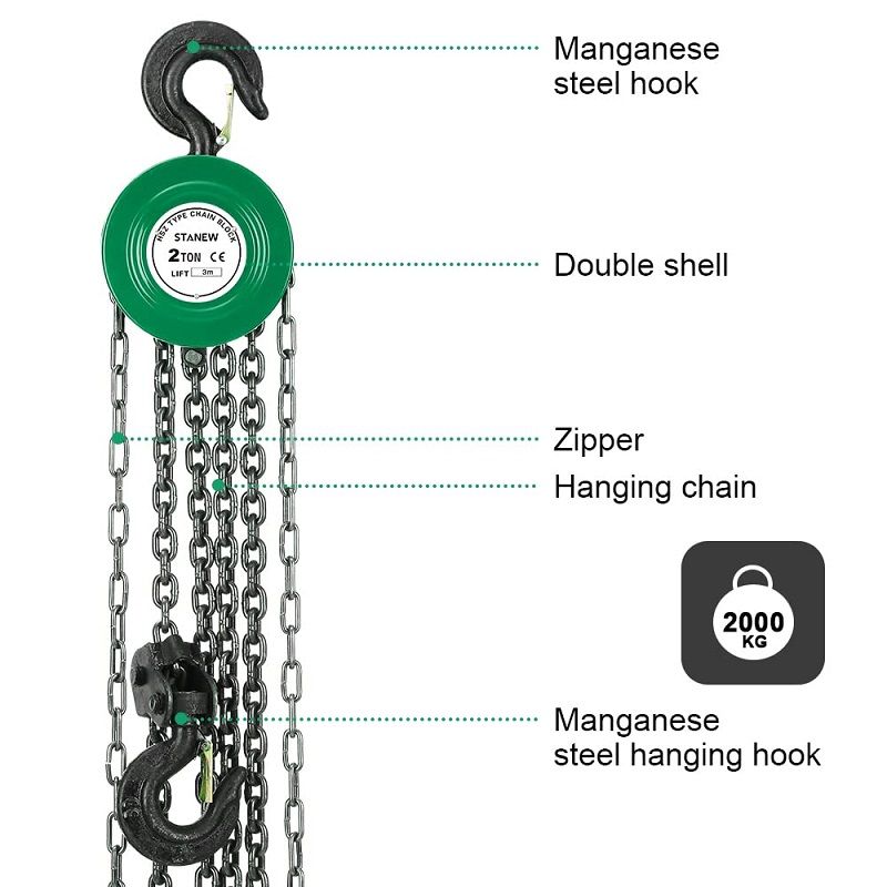 Stanew HSZ láncos emelő, csörlő nagy teherbírású horoggal, 2T 3m