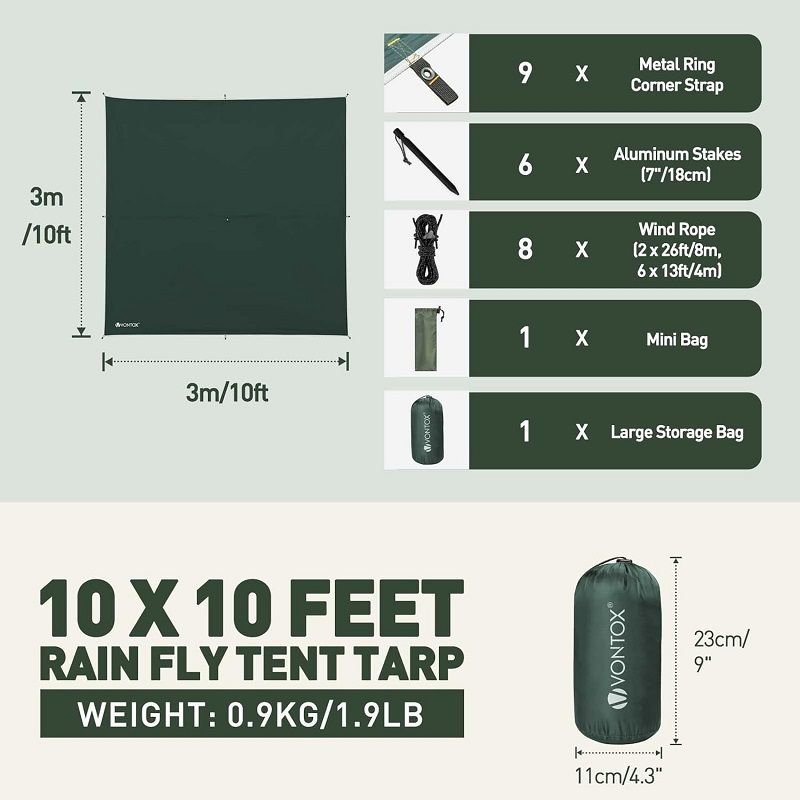 V Vontox vízálló sátorponyva kempingezéshez, 3x3m, rögzítő készlettel, hordzsákban - sötétzöld V Vontox vízálló sátorponyva kempingezéshez, 3x3m, rögzítő készlettel, hordzsákban - sötétzöld