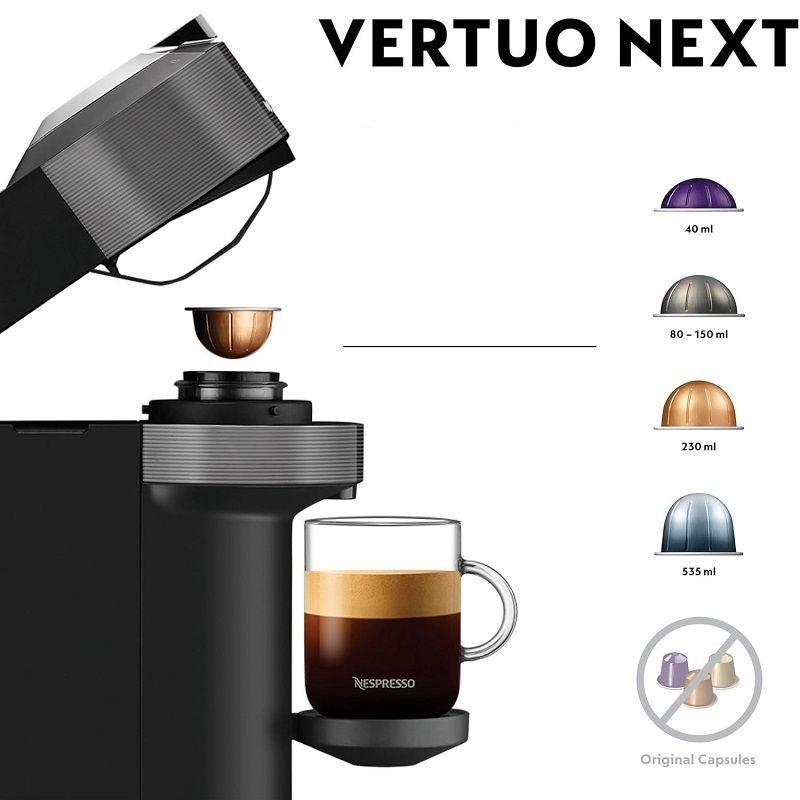 DeLonghi Nespresso Vertuo Next kapszulás kávéfőző, 1500Watt, 19bar, 1.1literes tartály - szürke (ENV120.GY)