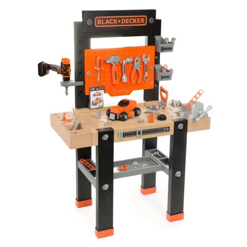 Smoby Black & Decker munkapad, fúrógéppel, kisautóval és 92 kiegészítővel (360701)