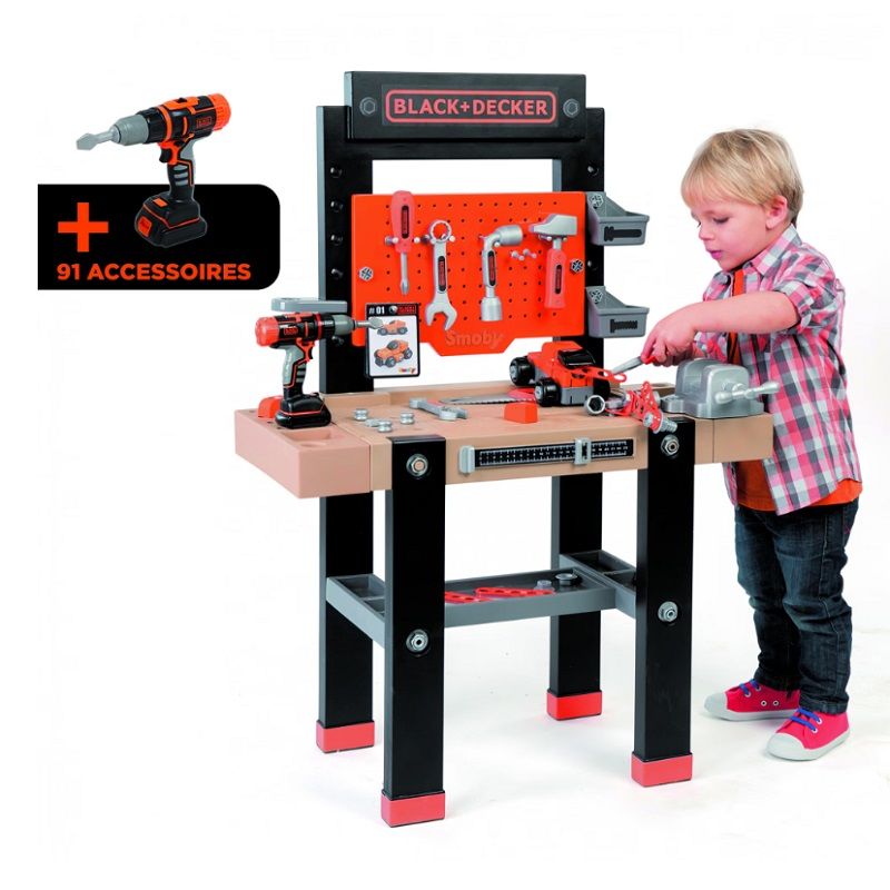 Smoby Black & Decker munkapad, fúrógéppel, kisautóval és 92 kiegészítővel (360701)
