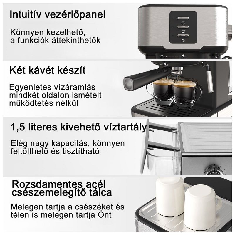 Kaif Style manuális eszpresszó kávégép, 1.5lit, 850W, 15bar - rozsdamentes acél/fekete (CM5403A-GS) Kaif Style manuális eszpresszó kávégép, 1.5lit, 850W, 15bar - rozsdamentes acél/fekete (CM5403A-GS)