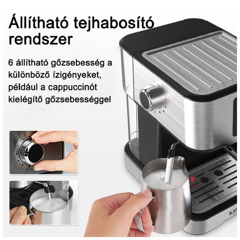 Kaif Style manuális eszpresszó kávégép, 1.5lit, 850W, 15bar - rozsdamentes acél/fekete (CM5403A-GS) Kaif Style manuális eszpresszó kávégép, 1.5lit, 850W, 15bar - rozsdamentes acél/fekete (CM5403A-GS)
