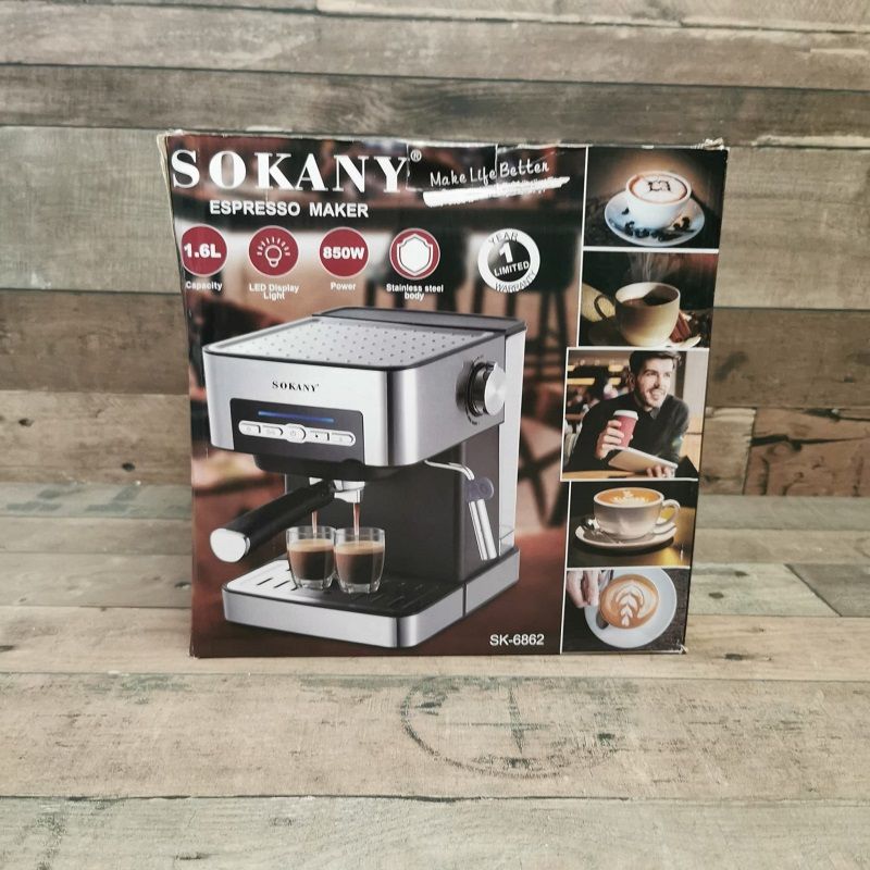 Sokany SK-6862 eszpresszógép, 850W, 15bar, 1,6 lit - rozsdamentes acél/fekete Sokany SK-6862 eszpresszógép, 850W, 15bar, 1,6 lit - rozsdamentes acél/fekete