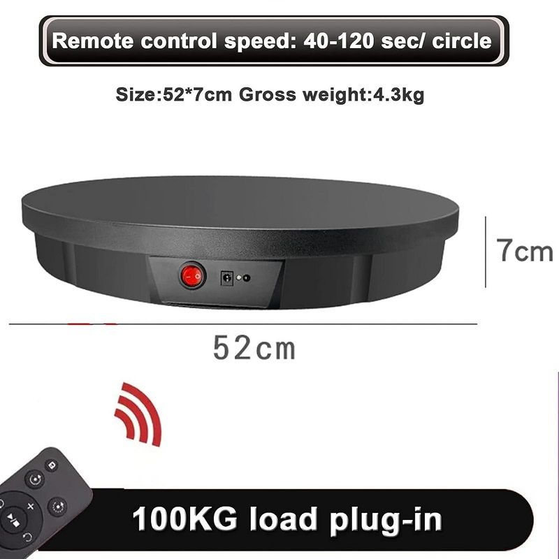Elektromos termékforgató állvány, 360°, távirányítóval, 52cm, 100 kg-os teherbírással - fekete Elektromos termékforgató állvány, 360°, távirányítóval, 52cm, 100 kg-os teherbírással - fekete