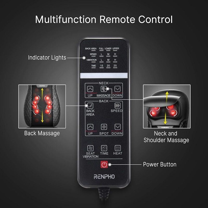 Renpho RF-BM066 masszázsülés, shiatsu masszázshoz, fűtéssel, távirányítóval, 60W, 220V - fekete Renpho RF-BM066 masszázsülés, shiatsu masszázshoz, fűtéssel, távirányítóval, 60W, 220V - fekete