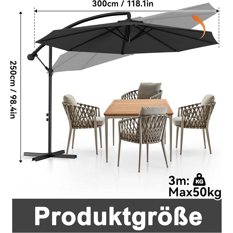 Hengmei oldallábas napernyő, szellőztetővel, állvánnyal, 300cm - vörös Hengmei oldallábas napernyő, szellőztetővel, állvánnyal, 300cm - vörös