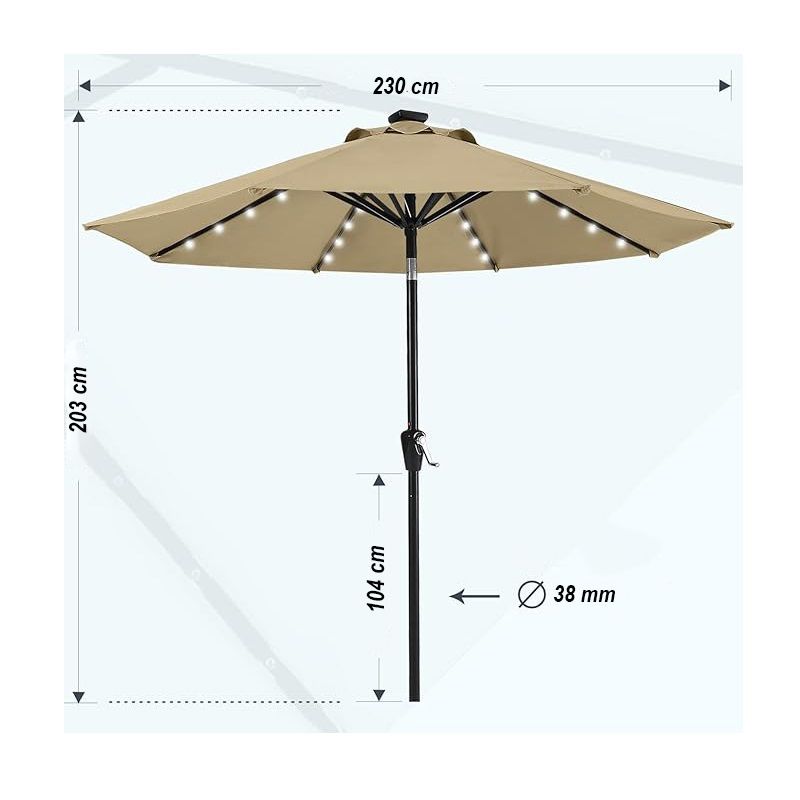 ABCCanopy kerti napernyő, napelemes led világítással, szellőztetővel, 2.3m - khaki ABCCanopy kerti napernyő, napelemes led világítással, szellőztetővel, 2.3m - khaki