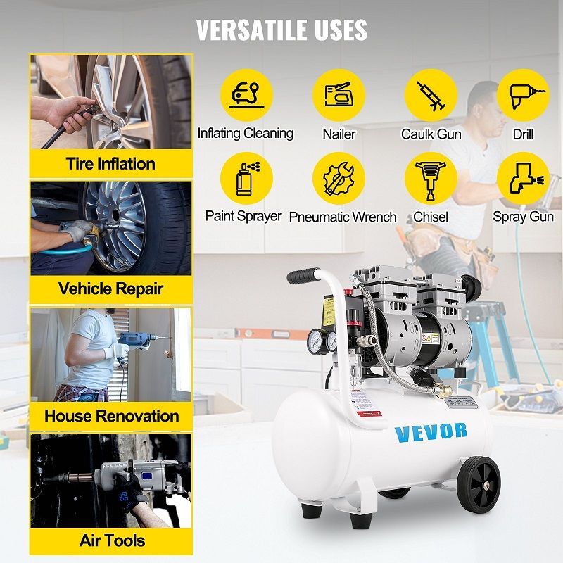 Vevor YM750-25 olajmentes kompresszor, 25lit, 750W, 8bar - fehér Vevor YM750-25 olajmentes kompresszor, 25lit, 750W, 8bar - fehér