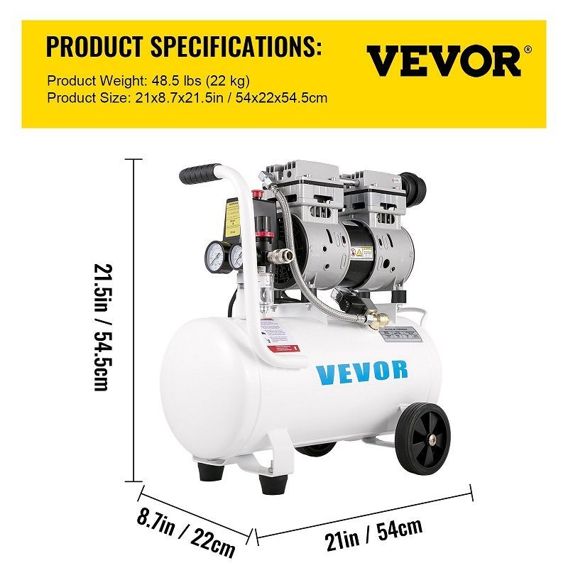 Vevor YM750-25 olajmentes kompresszor, 25lit, 750W, 8bar - fehér Vevor YM750-25 olajmentes kompresszor, 25lit, 750W, 8bar - fehér
