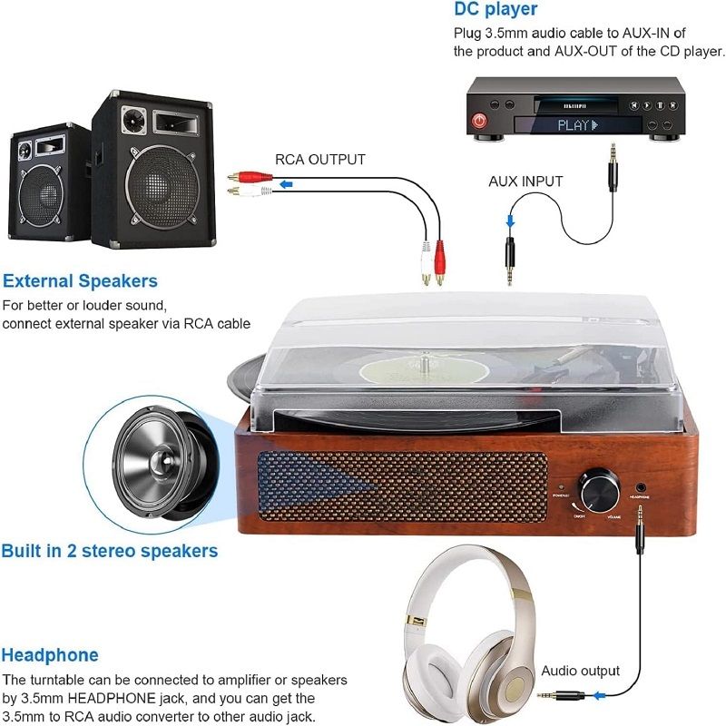 Vintage Bluetooth lemezjátszó beépített sztereó hangszóróval - barna (M49A) Vintage Bluetooth lemezjátszó beépített sztereó hangszóróval - barna (M49A)