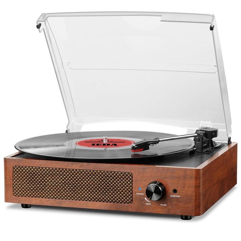 Vintage Bluetooth lemezjátszó beépített sztereó hangszóróval - barna (M49A) Vintage Bluetooth lemezjátszó beépített sztereó hangszóróval - barna (M49A)
