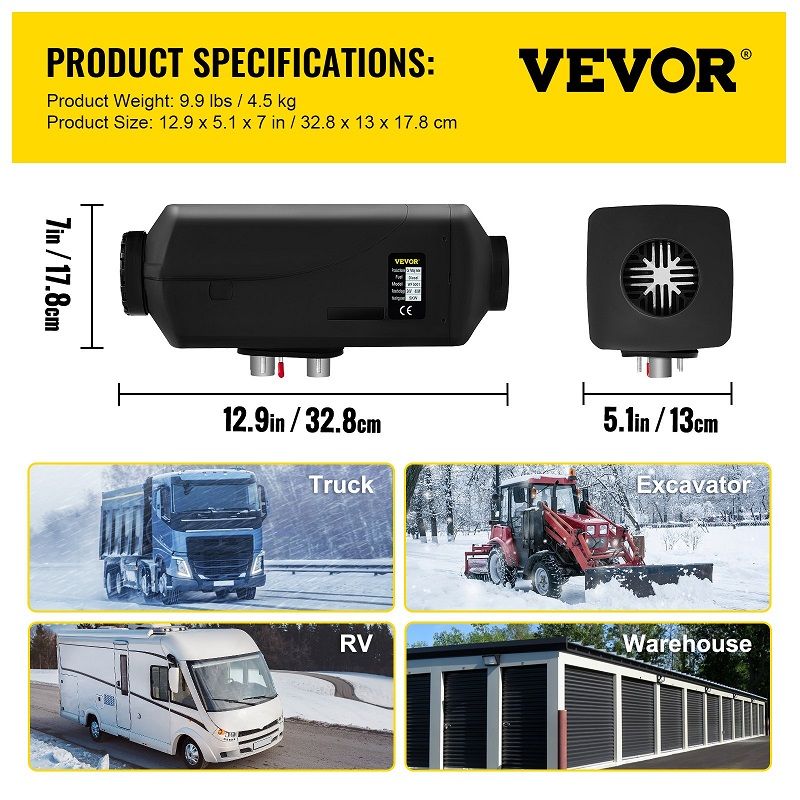 Vevor dízel állófűtés, távirányítóval, kijelzővel, 5kW, 24V, 10lit - fekete Vevor dízel állófűtés, távirányítóval, kijelzővel, 5kW, 24V, 10lit - fekete
