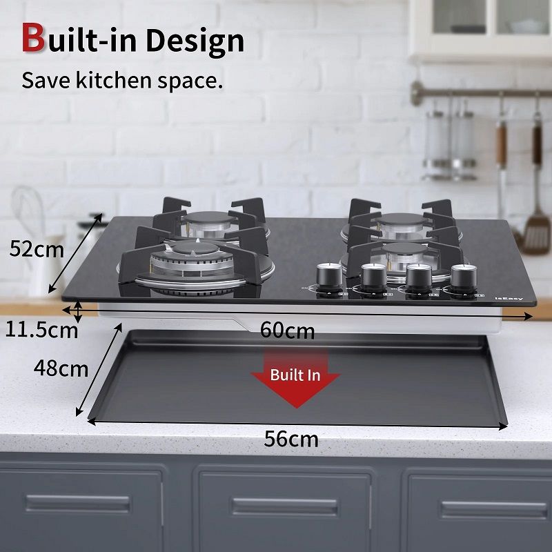 Iseasy MGBG-604B 4 égős beépíthető gáz főzőlap, 7,8kW, 600x520x55mm - fekete Iseasy MGBG-604B 4 égős beépíthető gáz főzőlap, 7,8kW, 600x520x55mm - fekete