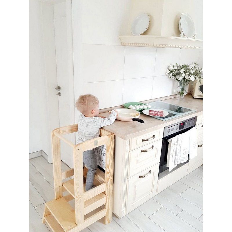 MeowBaby Fa konyhai kisegítő gyerekeknek, táblával, 30kg, 51x90x39cm - natúr MeowBaby Fa konyhai kisegítő gyerekeknek, táblával, 30kg, 51x90x39cm - natúr
