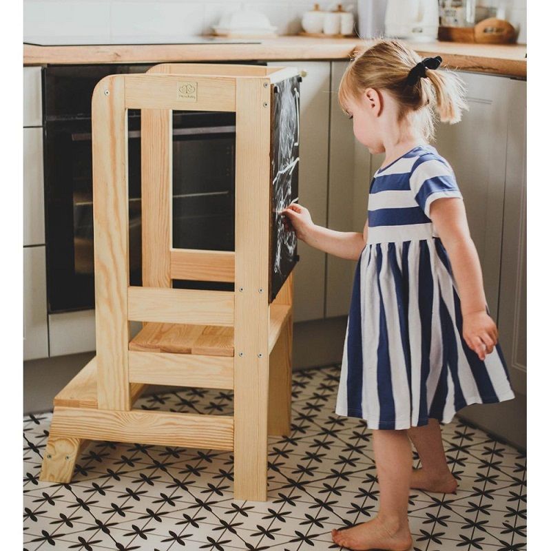 MeowBaby Fa konyhai kisegítő gyerekeknek, táblával, 30kg, 51x90x39cm - natúr MeowBaby Fa konyhai kisegítő gyerekeknek, táblával, 30kg, 51x90x39cm - natúr