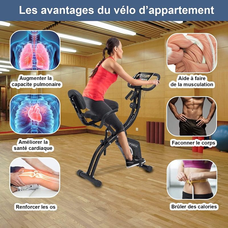 DCFORM összecsukható szobakerékpár, lcd kijelzővel, háttámlával, húzózsinórokkal 130kg - fekete (Deform01) 