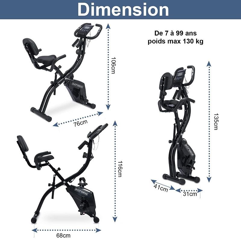 DCFORM összecsukható szobakerékpár, lcd kijelzővel, háttámlával, húzózsinórokkal 130kg - fekete (Deform01) 