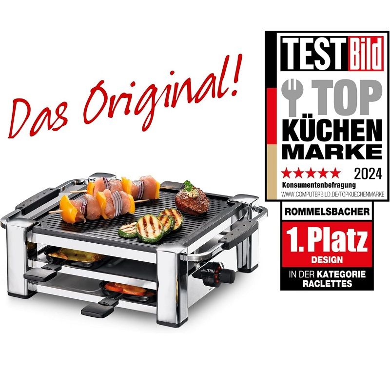 Rommelsbacher RCC 1000 Fashion raclette grillsütő, 4 személyes, 1000W - inox Rommelsbacher RCC 1000 Fashion raclette grillsütő, 4 személyes, 1000W - inox