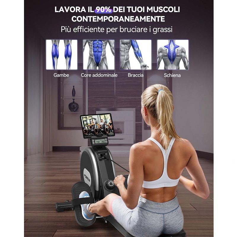 DMASUN evezőpad, mágneses ellenállással, lcd kijelzővel, app kompatibilitással, 160kg - fekete/szürke (106B)