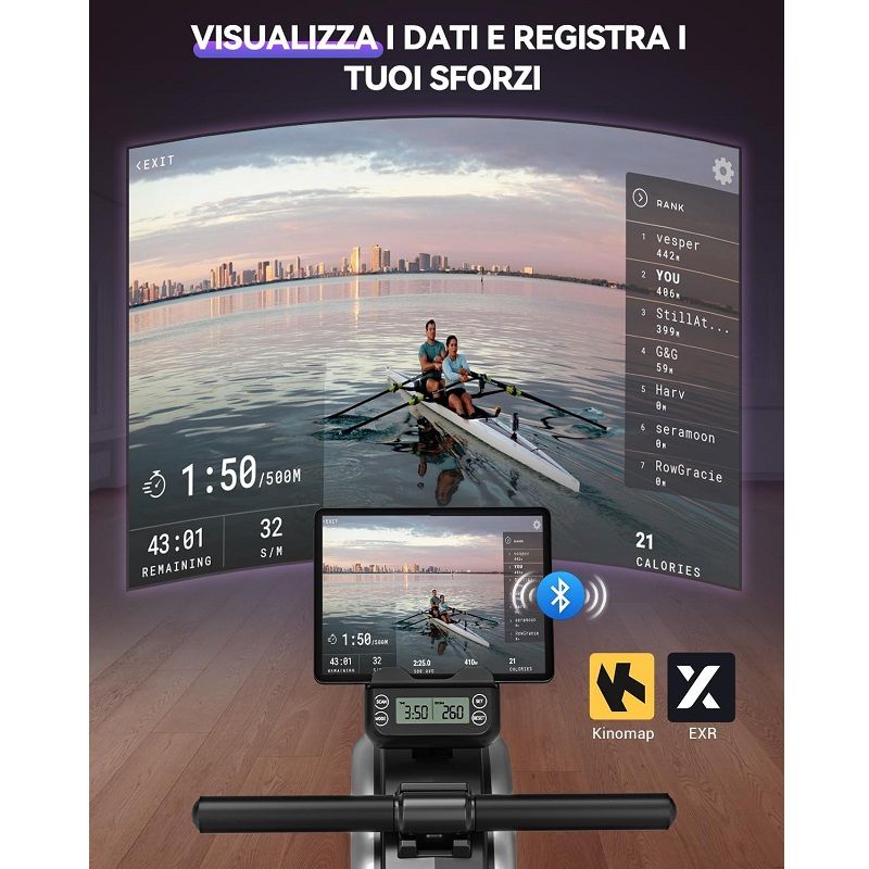 DMASUN evezőpad, mágneses ellenállással, lcd kijelzővel, app kompatibilitással, 160kg - fekete/szürke (106B)