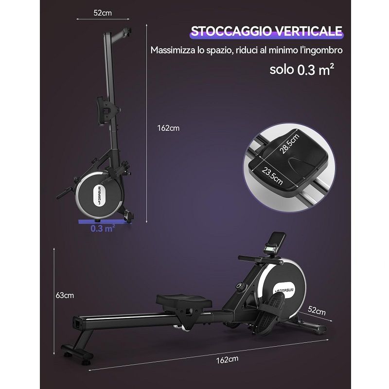 DMASUN evezőpad, mágneses ellenállással, lcd kijelzővel, app kompatibilitással, 160kg - fekete/szürke (106B)
