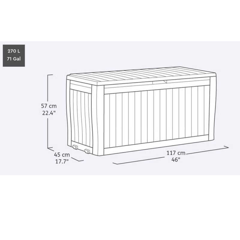 Keter COMFY 17202623 műanyag kerti tárolódoboz, 270L, 117x45x57cm - barna (230407) Keter COMFY 17202623 műanyag kerti tárolódoboz, 270L, 117x45x57cm - barna (230407)
