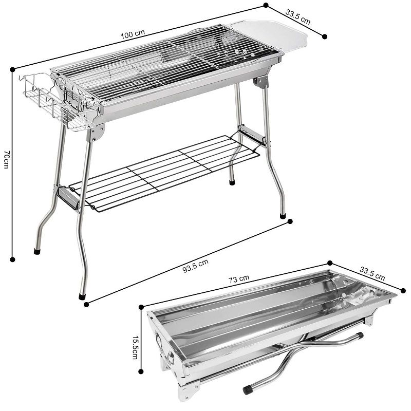 Fixget BBQ összecsukható faszenes grillsütő, 100x33,5x70cm - rozsdamentes acél Fixget BBQ összecsukható faszenes grillsütő, 100x33,5x70cm - rozsdamentes acél