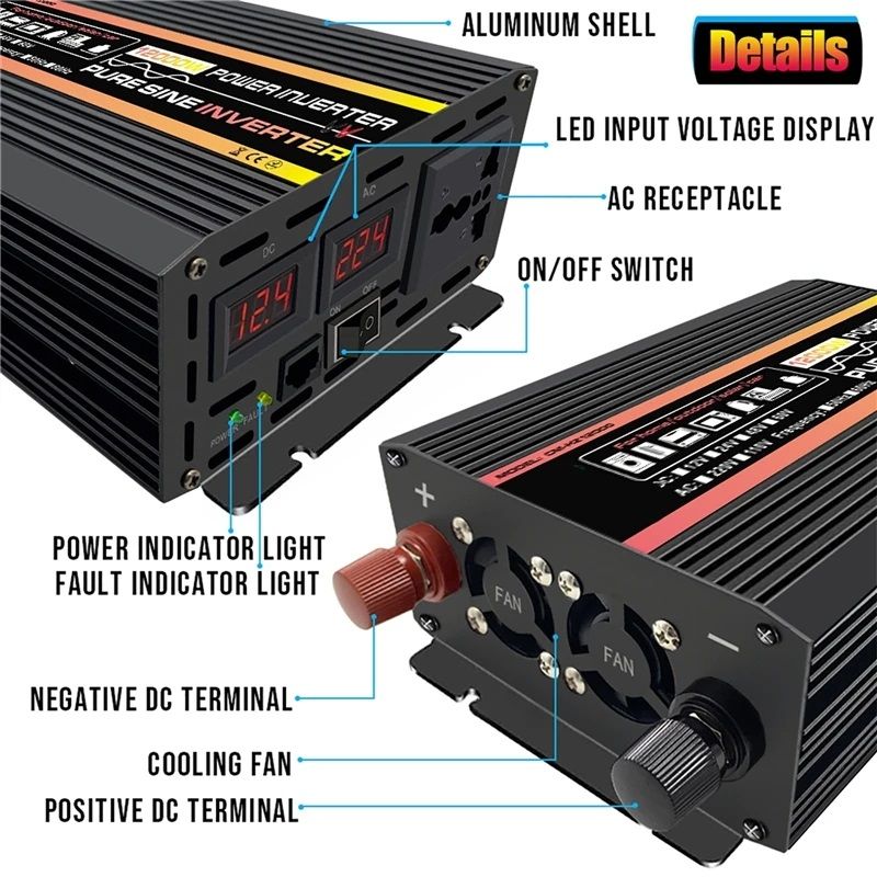 Nagy teljesítményű tiszta szinuszos feszültségátalakító, 12000W, 12V - 220V - fekete (CM-HZ12000) Nagy teljesítményű tiszta szinuszos feszültségátalakító, 12000W, 12V - 220V - fekete (CM-HZ12000)