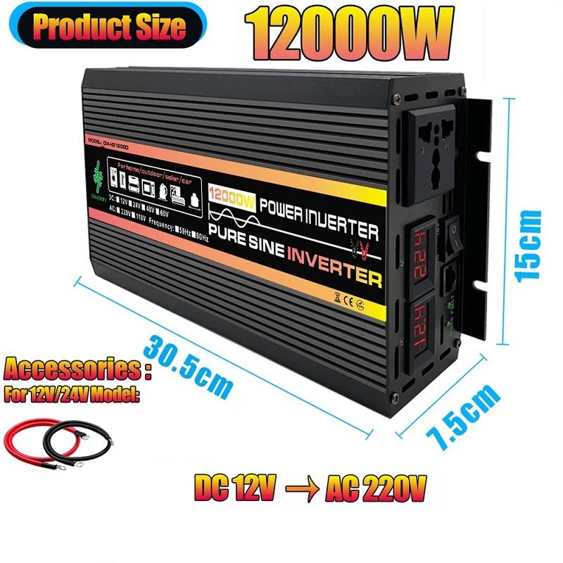 Nagy teljesítményű tiszta szinuszos feszültségátalakító, 12000W, 12V - 220V - fekete (CM-HZ12000) Nagy teljesítményű tiszta szinuszos feszültségátalakító, 12000W, 12V - 220V - fekete (CM-HZ12000)