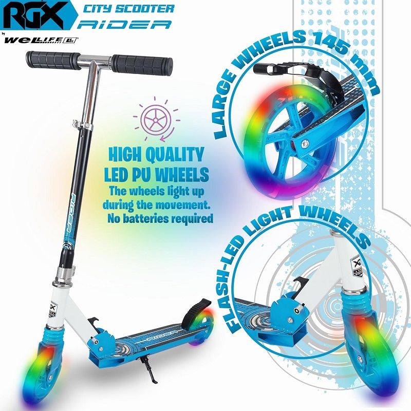 Wellife RGX összecsukható roller, világító kerekekkel, 100kg-ig - kék Wellife RGX összecsukható roller, világító kerekekkel, 100kg-ig - kék