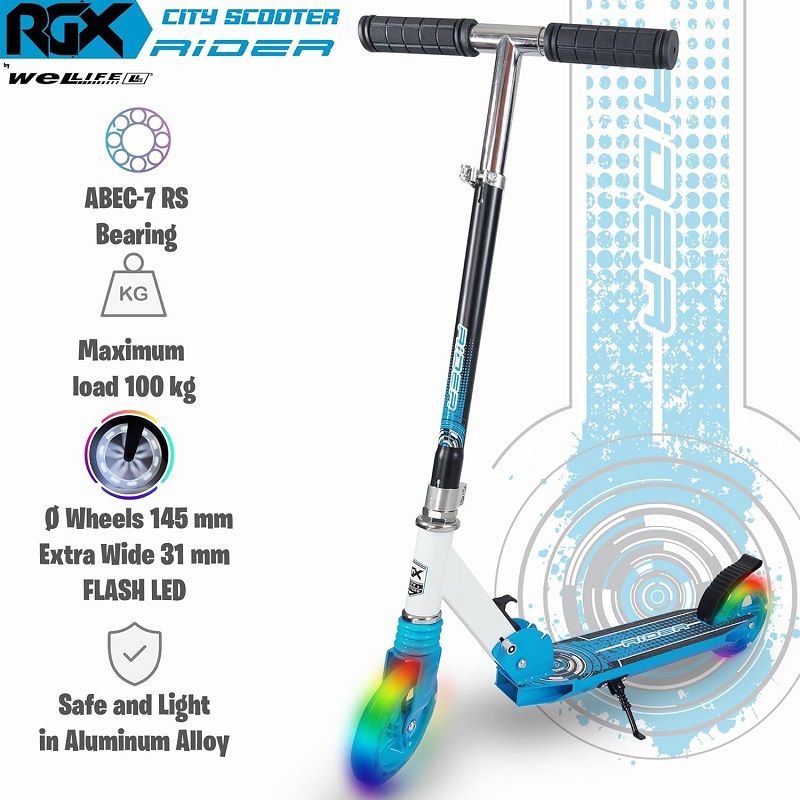 Wellife RGX összecsukható roller, világító kerekekkel, 100kg-ig - kék Wellife RGX összecsukható roller, világító kerekekkel, 100kg-ig - kék